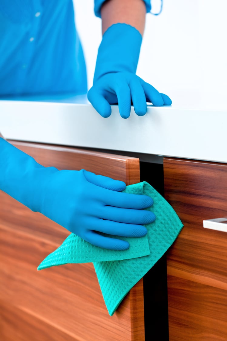 Woman Cleaning Kitchen Cabinets